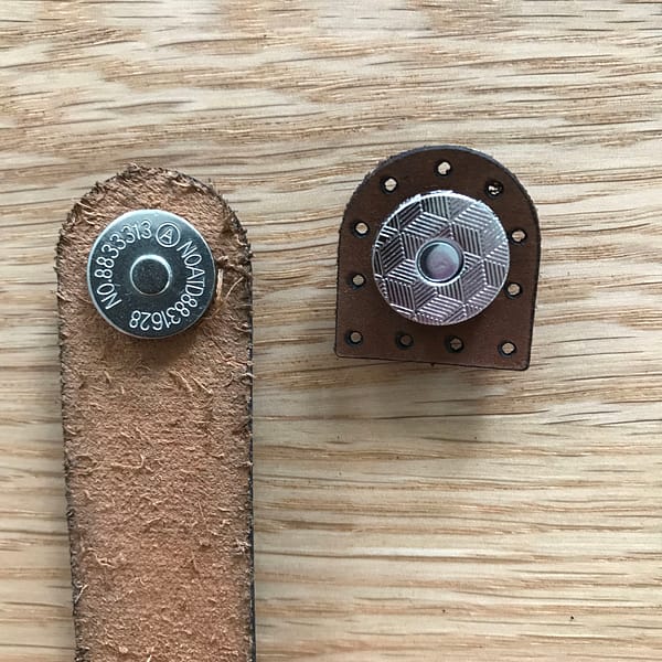 Brown Leather Fastener With Silver Magnetic Snap