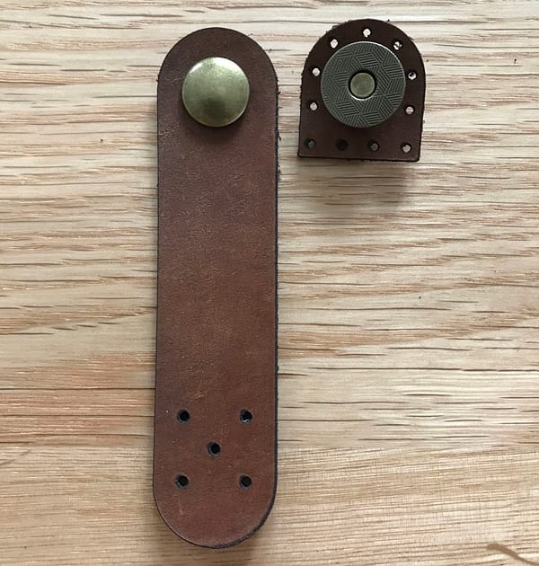 Brown Leather Fastener With Antique Bronze Magnetic Snap