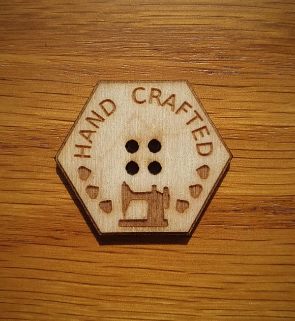 Hexagonal Wooden Button Hand Crafted Sewing Machine